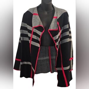 [Alison Sheri] Heavy Knit Open-Front Cardigan Plaid Pattern Women Small